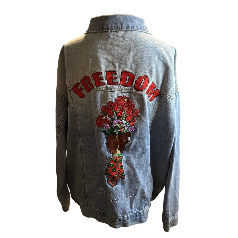Forever 21 Embroidered Denim Jacket, Ron Bass Patches, Freedom, Peace, Size 3XL - Picture 2 of 13